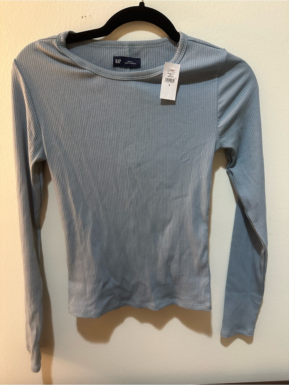GAP Long-Sleeve Ribbed Top in Light Slate Blue